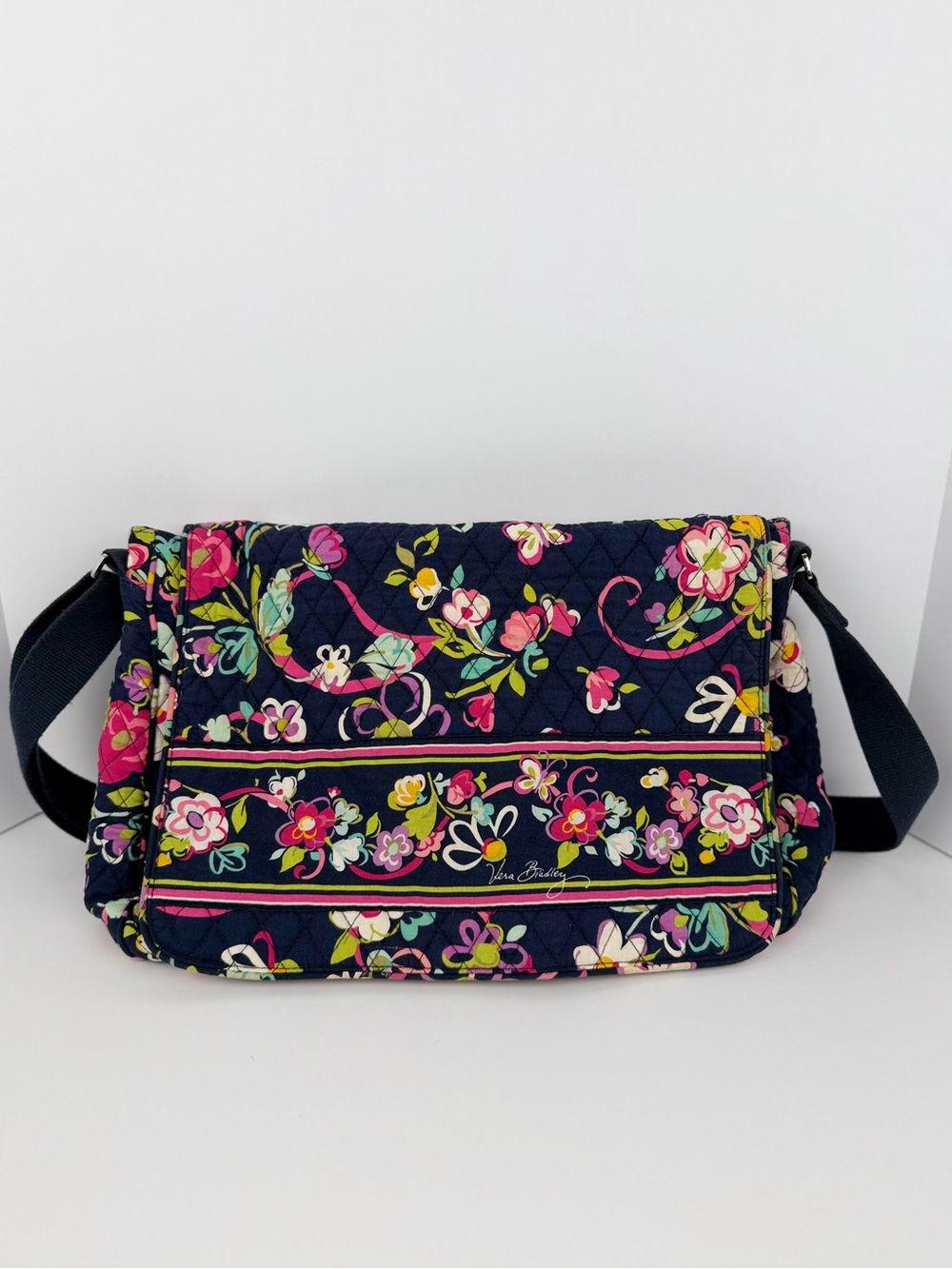 Vera Bradley Ribbons Messenger Crossbody Bag Floral Navy Retired Pattern
